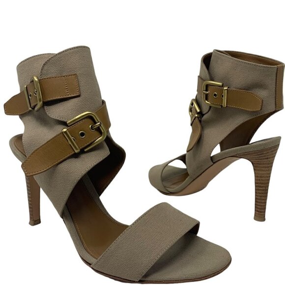 Rare Gianvito Rossi Canvas Leather Ankle Buckle Clossure Safari Sandals Heels 9 - Picture 3 of 14